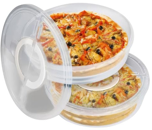 2 PièCes RéCipient De Stockage De Pizza 12 '' Porte-Tarte RéCipient à Pizza RéUtilisable Avec Couvercle Et PoignéE RéCipient à Biscuits Transparent RéCipient De Stockage De Nourriture Rond Pour GâTeau