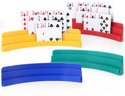 BOBOKA Card Holders for Playing Cards, Set of 4 Playing Card Holder for Kids and Adults, 3 Layers Design, Hands Free Cards Holders for Cards Game, Poker Parties, Family Card Game Nights
