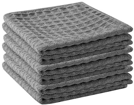Amusingtao 6 Stücke Mikrofasertücher Waffeltücher, Spültücher Spüllappen Waschbar, Wiederverwendbar, Mikrofaser Putztücher Reinigungstücher, Fusselfreies Putzlappen Poliertuch, 30x30cm, Grau