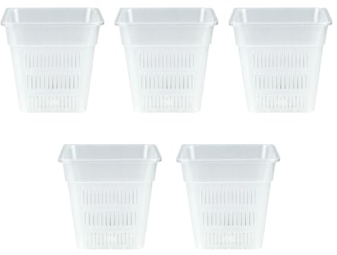 Orkidékruka transparent orkidékrukor kvadratiska set om 5 andningsbara blomkrukor av högkvalitativt PP-material, okrossbart och lätt 12 x 11,4 cm perfekt för orkidéer, phalaenopsis, suckulenter