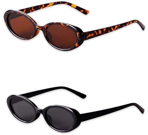2 stycken vintage ovala solglasögon, svarta solglasögon damer fashionabla smala solglasögon för kvinnor resor presenter