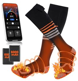 Heated Socks for Men and Women, LAMA 6000mAh Rechargeable Electric Heating Sock with APP Control, 4 Temperature Settings Washable Thermal Foot Warmers for Winter, Hiking, Skiing