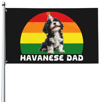 Flagga 90 x 150 cm, Havanese hund pappa livliga färger flaggspel premium vimpel banderoller för utomhusfestival camping