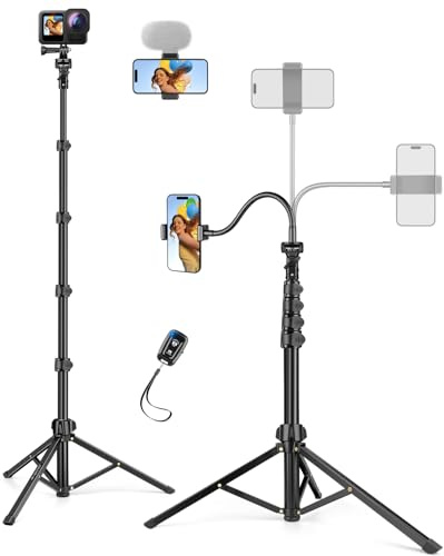 JOILCAN 200cm Hoch Handy Stativ für Smartphone, 25cm Schwanenhals Flexibel Overhead Stativ für iPhone 17/16/15/Pro Max mit Fernbedienung, Aluminium Kamera Stative für Sony DSLR Actioncams Insta360