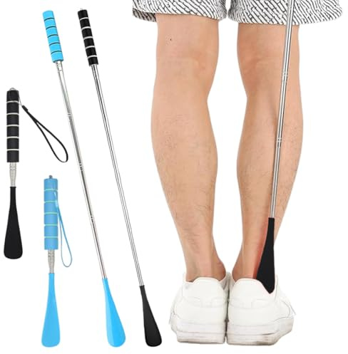 GNALIA Calzador De Zapatos Largo Extensible 30-70Cm, Acero Inoxidable Ajustable, 2 Unidades Colores Negro Y Azul, Para Hombres Mujeres Y Personas Mayores
