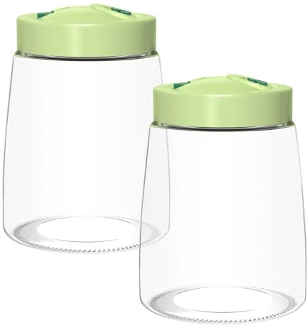 Dromzen 1.4L Pots de Fermentation avec ouverture d'évacuation d'air à 1 voie, Bocaux de Fermentation, Bocal Verre Ouverture Large pour Kéfir, Kimchi, Choucroute, Levain, Avoine de Nuit(Vert, 2PCS)