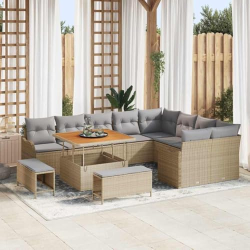 Frdhee Lot de 12 meubles de balcon et de jardin - Beige et gris clair - 100 x 100 x 71 cm - Groupe de bancs d'angle pour balcon, terrasse, cour arrière