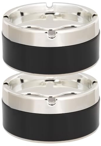 KEUKORZ 2Pcs Black Ashtrays with Windproof Lids | Stainless Steel Windproof Ash Holders for Indoor and Outdoor Indoor Use, Portable Ashtray