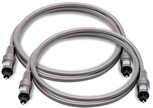 XO 2 Pack of 2m Optical TOSLINK Digital Audio SPDIF Cables - White, GOLD series. 24k Gold Casing. Compatible with PS4/PS3, Xbox One, Wii, Sky Q, Sky HD, HD TVs, DVD, Blu-Rays