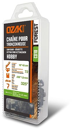 OZAKI - Chaîne Tronçonneuse .325 - Jauge 1,5 mm (0,58) - Profil de Gouge Semi-Carré - 72 Entraîneurs
