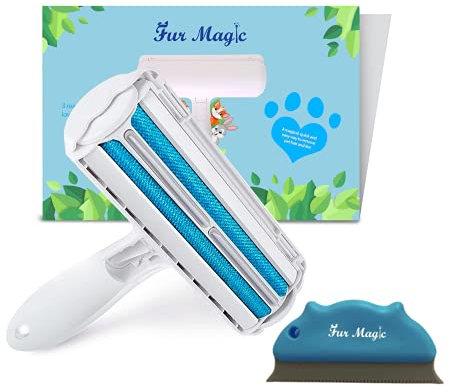 Fur Magic Reusable Pet Hair Remover Roller & Dog Cat Hair Remover Scraper Brush, Easy to Clean Lint Remover Comb for Furniture, Sofa, Carpet and Bedding
