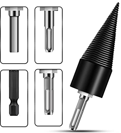 KATUR Splitting Wood Cone Drill Bit Set, Heavy Duty Drill Screw Cone Driver Log Splitter Screw Cone Kindling Firewood Splitter with 4 PCS Shanks for Electric Hand Drill (42mm)