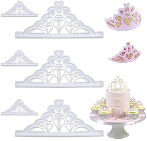 6 Pcs Crown Cookie Cutters Set Tiara Fondant Cutter Crown and Princess Crown Mold Cupcake Decorating Gumpaste Mould