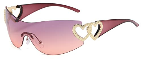 YAMEIZE Y2K Mode Heart Wraparound Lunettes de Soleil - pour Femmes Hommes Lunettes de Soleil pour Love Heart Shades Oversized Outdoor Bike