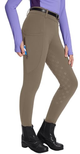 baleaf Girls Riding Pants, Fleece Winter Breeches Full Seat Silicone Kids Horseback Equestrian Zipper Pocket Tight Brown S