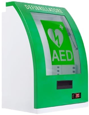 Wandmontierte AED-Alarmbox für den Außenbereich, Aufbewahrungsschrank für Herz-Defibrillator aus Stahl mit transparentem Fenster, einstellbare Trennwandposition, Edelstahlgriff, passend für die meis