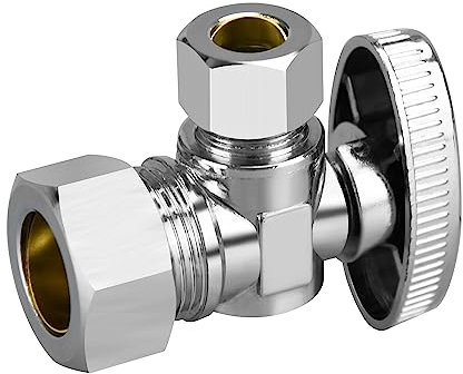 Valvole di arresto, valvola di arresto angolare da 1/2 × 3/8, nominale 1/2 (5/8 OD Comp.) Ingresso angolare, uscita compressione OD 3/8, 1/4 di giro, ottone cromato per cucina, rubinetto, valvole