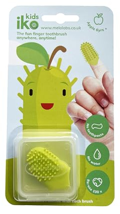 iKo Kids Finger Toothbrush + Clear Case, Soft Touch, No Toothpaste or Water Needed, 100% Recyclable Eco Child/Kids Home Dental Care, Mini Travel Oral Health Holiday Essential 4 Flavours - Apple