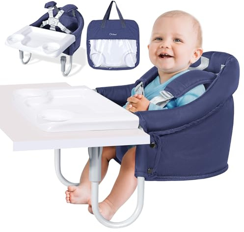 Orzbow Siège de Table pour Bébé avec Plateau Amovible, Chaise Bebe de Table avec Harnais 5 Points,Rembourrage Supplémentaire pour la Sangle d'épaule,pour Maison et Voyage,Bleu Élégant