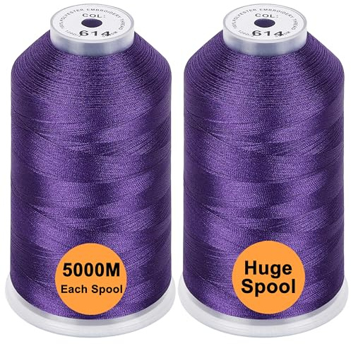 New brothread Set of 2 Polyester Machine Embroidery Thread Huge Spool 5000M for All Embroidery Machines - Purple