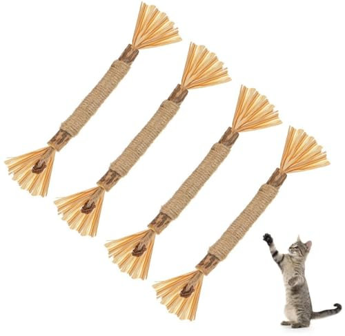 WeddHuis 4 Pcs Katzenminze Sticks Katzen Sticks Matatabi Kausticks Interaktives Katzenspielzeug Katzen Kauhölzer Silvervine Sticks zur Katzen Zahnpflege und Gegen Mundgeruch