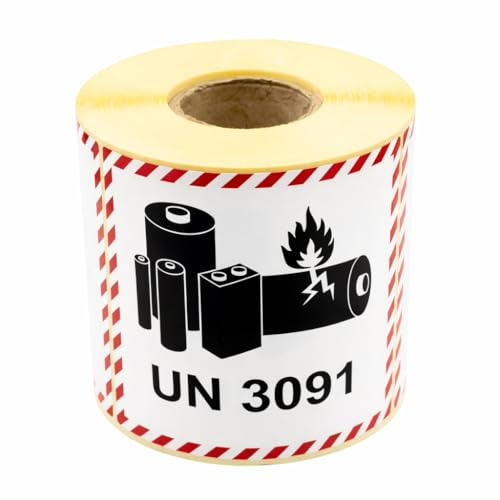 MD Labels 500 adesivi per trasporto UN 3091 per batterie al litio metallico 100 x 100 mm - adesivi per merci pericolose - etichette per batterie