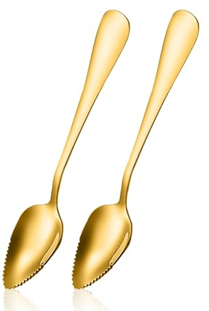 Serrated Edge Grapefruit Spoons Stainless Steel Grapefruit Utensil Tool Dessert Fruit Spoons for Citrus Lemon Kiwi Salads Melon Lime Pitaya Apple Fruit Puree (Gold)