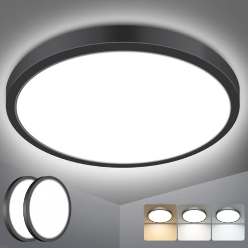 slochi Bathroom Light, 3000K/4000K/6500K 3 Color Temperature, Waterproof IP54, Small, Round, Modern, Flush Ceiling Light for Bathroom,16CM-2PACK