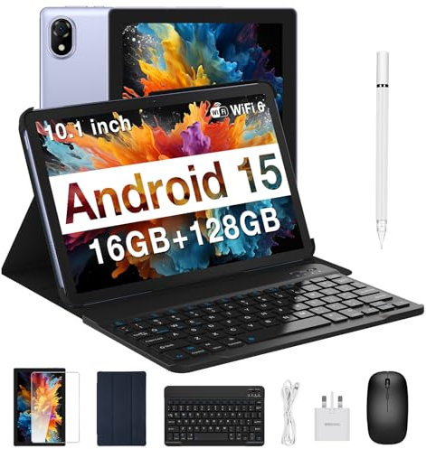 DOOGEE U10 2025 Newest Android 15 Tablet with Keyboard, 10 Inch Tablet, 16GB+128GB/2TB, WiFi 6 Android Tablets, 5060mAh/3.5mm Jack/8MP+5MP/BT 5.0/OTG/Widevine L1, Tablets with Pen, Mouse&Case, Purple