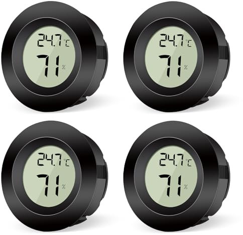 Jewan Higrometro Termometro Digital Casa, Hidrómetro Humedad 4 Piezas Mini Hidrómetro Interior, 2 en 1 Medidor de Temperatura y Humedad para Sala de Estar Interior Invernadero, ℃/℉ Ajustable
