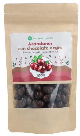 PLANETA HUERTO | Arándanos con Chocolate Negro 250g – Arándanos Snack Saludable de Fruta Deshidratada Recubierta con Chocolate Amargo, Rico en Antioxidantes y Sabor Intenso