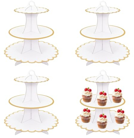 4 PCS White Cake Stand Cardboard Cupcake Stand 3 Tier Cupcake Dessert Holder, White Cardboard Cake Stands Dessert Holder for Birthday, Party