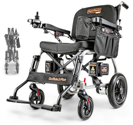 SuperHandy GoRide Series Electric Wheelchairs – Lightweight, Foldable Power Chairs with Dual Brushless Motors, Zero-Turn Maneuverability & Electromagnetic Brake (GoRide 2 Plus - 300 Lb Max)