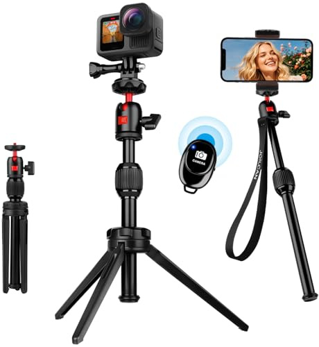 JOILCAN Mini Treppiedi per Action Fotocamera, 45cm Estensibile Selfie Stick, Treppiede Smartphone con Telecomando per iPhone, Treppiede in Lega di Alluminio per DSLR Mini Proiettore Fotocamere
