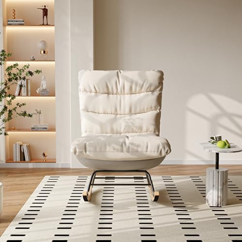 Yeutre Fauteuil à Bascule, Fauteuil d'allaitement rembourré avec Dossier Haut Réglable Fauteuils de Lecture Chaise à Bascule Rocking Chair Chaise Relax pour Salon (Blanc, C)