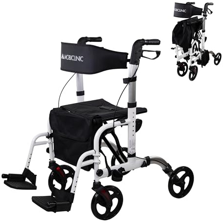 Mobiclinic®, Déambulateur Pliable, avec Repose-Pieds, Pliable, Réglable en Hauteur, Max. 136 Kg, avec Freins, Dossier Réversible, Roues 360°, Sac, Porte-Canne, Ibiza