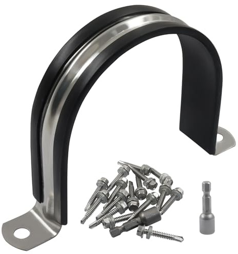 Jiozermi 8 Pcs 2-1/2 Inch Pipe Clamp, Stainless Steel Reinforced Rigid Pipe Strap Clamp Two Hole Strap U Bracket Tube Clip， Rubber Cushioned Insulated Clamp for Pipe Hose Tube Fixing