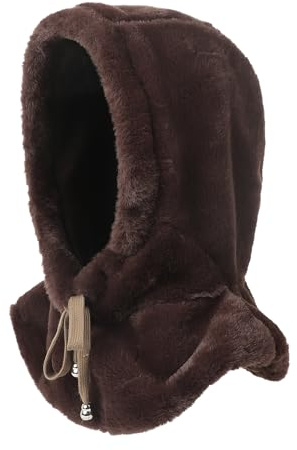 Chapeau d'hiver en fausse fourrure une pièce chaude à capuche écharpe cagoule de ski pour femme par temps froid en peluche coupe-vent pour cyclisme, café, Taille unique