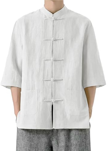 Camisa de algodón y lino para hombre, estilo chino tradicional, chaqueta de manga larga, adecuada para tai chi y ocasiones culturales
