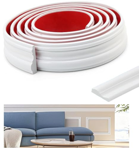 Stuckleisten Selbstklebend, Stuckleisten Wand, Zierleisten Selbstklebend Wandleisten für Spiegelrahmen, Schränke & Wohnraumgestaltung (Weiß 3m×2.3cm)