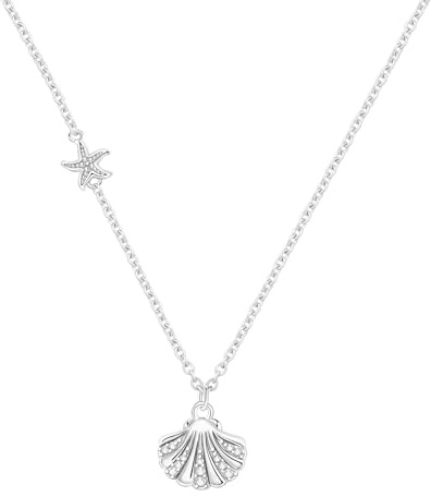 CYMYSS Necklace for Women 925 Sterling Silver Pendant Necklace with Adjustable Chain 40+5CM Layered Double Necklace Clavicle Birthday Gifts for Women (Shell Starfish)