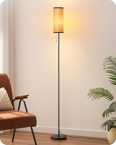 EDISHINE Lámpara de Pie Salón, Pantalla Cuerda Trenzada, Negro