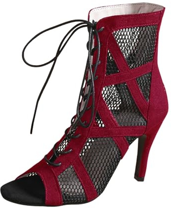 Tacones de baile para mujer, zapatos de baile con tiras de malla, elegantes sandalias de gladiador con puntera abierta, botines de tacón alto con cordones, botines sexis de aguja transpirables para