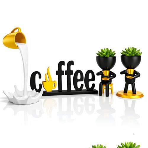 Decorazione Caffè Moderna da Tavolo per Coffee Corner e Cucina, Soprammobile Design Premium con Figure Decorative e Scritta Coffee, Accessorio Elegante, Idea Regalo Set 4 Pezzi