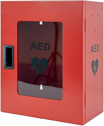 Universal AED Cabinet – Wall Mounted First Aid & Emergency Equipment Storage – Heavy-Duty Red Metal Box for AED Defibrillator or Rescue Safety Gear - Wall-Fixed Aluminum Box - Indoor No Alarm