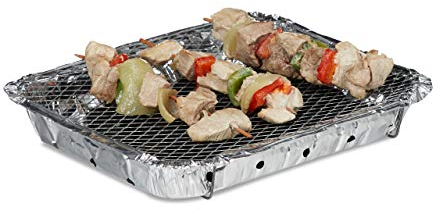 Relaxdays Barbacoa desechable, Dos pies, 500 g de carbón, Barbacoa instantánea, Larga duración de combustión, Plateado