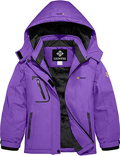 GEMYSE Bambine Giacca da Sci Impermeabile Pile Antivento Giacche Ragazze invernale Cappotto con Cappuccio (Viola,128-134)