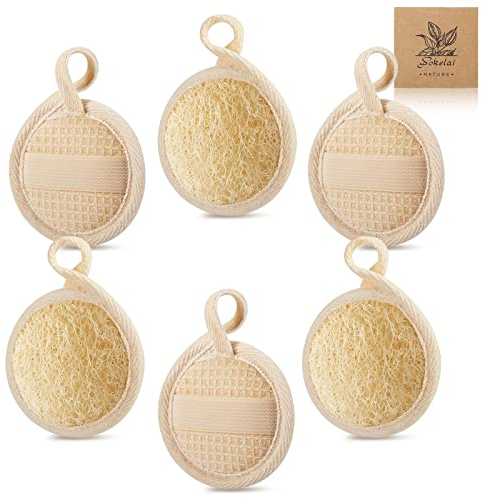 6 Stück Gesicht Luffa Schwamm Peeling Schwämme Loofa Bürste Pads Duschbürste Gesichtsreinigung 100% natürlich Körper und Gesichtspeeling Pad Körperpflege für Bad SPA Dusche 3,15 Zoll