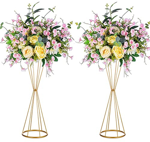 Sziqiqi Flower Centerpieces for Wedding Tables Metal - Geometric Floral Centerpiece Stand for Tabletop Event Party Birthday Tall 27inch Gold