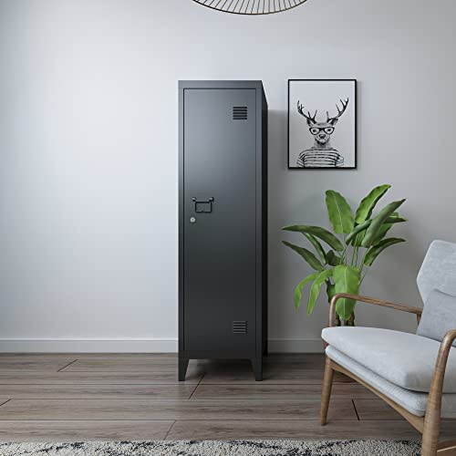 [en.casa] Enkelskruv Kurikka metallstång 137 x 38 x 38 cm låsbart skåp metallskåp garderob svart